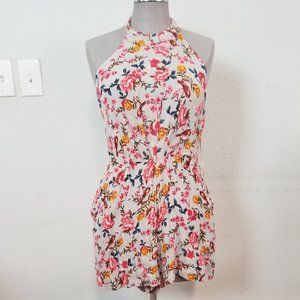 Angie Floral Romper- Halter w/Ties At Neck Women’s SIZE Large